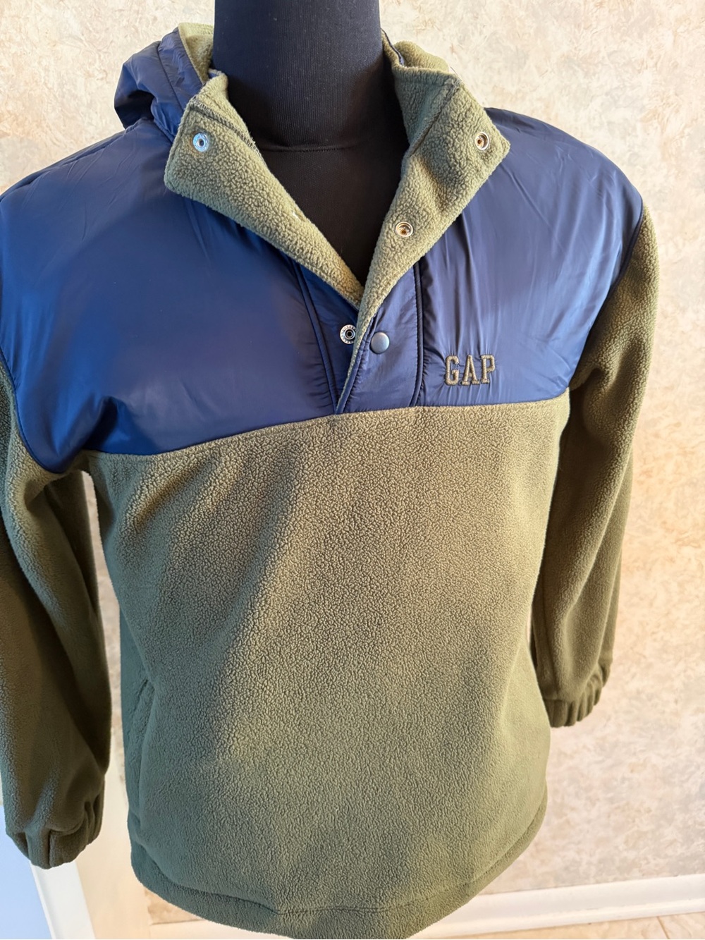 GAP Olive Green & Navy Hooded Fleece Pullover